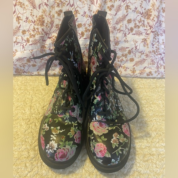 Mossimo Supply Co. Black and Pink Floral Moto Boots - Picture 1 of 4